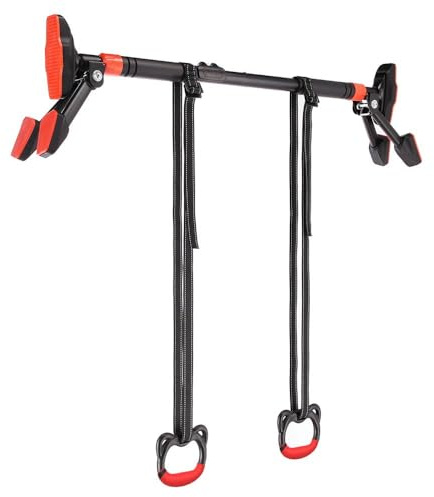 HMS Türreck mit Gymnastikringen | Multifunktionales Fitness‑Türreck 96–130 cm | Klimmzugstange & Gym Rings | rutschfest, inkl. Wasserwaage | Für Kraft‑ & Ganzkörpertraining