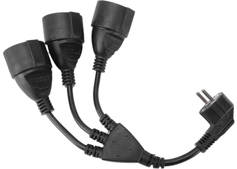 Generic Schwarzer PVC-Stromkabel-Splitter mit 3 Ausgängen, Adapterkabel für Zuhause, Maximal 16 A, 1,5 mm², Robust und Sicher, Küche, Büro (EU-Stecker)