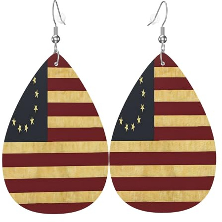Vintage-Ohrringe aus Leder im Betsy-Ross-Stil mit Teeflecken, Kleidungsdekoration, geeignet für Festivals, Partys, Feiertage und den Alltag