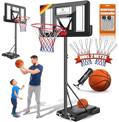 KESSER® Basketballkorb Set höhenverstellbar Mobiler Basketballständer mit Rollen, Backboard, Basketball, Pumpe & 2 Netzen - Indoor & Outdoor Basketballanlage für Kinder & Erwachsene