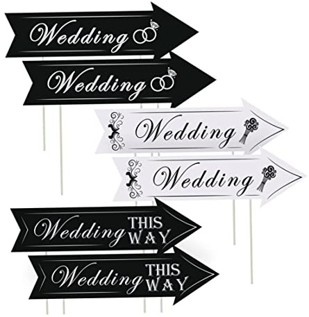 Veesper Lot de 6 Panneaux de stationnement directionnels Mariage avec piquets, imprimés Double Face en et Blanc pour Mariage, Panneau signalisation directionnel extérieur, décoration pour cér