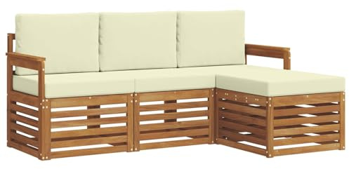 vidaXL Sofagarnituren 4 pcs Natur und Creme Massivholz Akazie, Moderner Garten-Sofa, robuster Sectional für den Außenbereich, stylishe Lounge, Terrasse für Komfort
