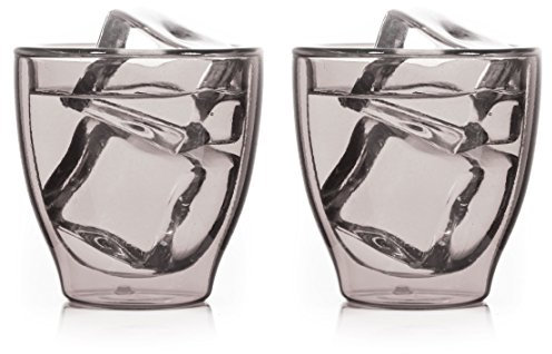 2x 80ml graue doppelwandige Tee- und Kaffee-Gläser mit Schwebe-Effekt, auch für Whiskey,Wasser,Säfte,Cola,Eis... - bedida by Feelino