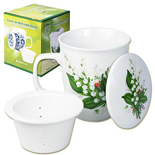 OLYMP Tasse mit Deckel und Sieb Maiglöckchen 0,4 L Porzellan 400ml