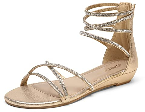 DREAM PAIRS Damen Sandalen Flache Sandalen Sommer,Size 37,Gold,Weitz