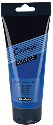 Schmincke - College Acrylic, College Cyan in 200 ml-Tube, 33430014, Acrylfarbe mit Künstler-Pigmenten in hoher Konzentration, deckend und lasierend, lichtecht, seidenmatt