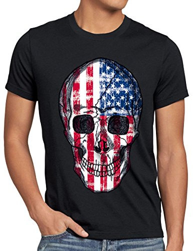 style3 USA Vintage Skull T-Shirt Herren US Flagge Totenkopf, Größe:XXL;Farbe:Schwarz