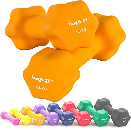 MOVIT 2er Set Neopren Hanteln, Kurzhanteln mit Oberfläche aus Neopren, 2x 1,5kg Orange