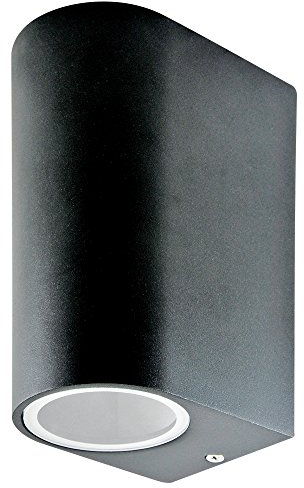 Grafner Aluminium Wandlampe schwarz, mit nach oben und unten gerichtetem Lichtschein, IP44, 2x GU10 Fassung, Wandleuchte rund Down Light Wand Lampe Außen Hof Einfahrt nach oben unten scheinend