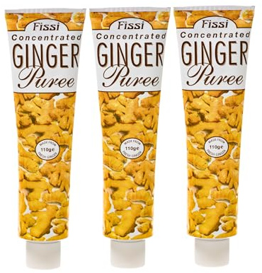 FiSSi Fresh Ginger Puree Paste Tube In 110g(Pack Of 3) – No Peeling, No Grating, Chopped Ginger, Ready-to-use For Bold Flavor In Dishes, Marinades,and Tea