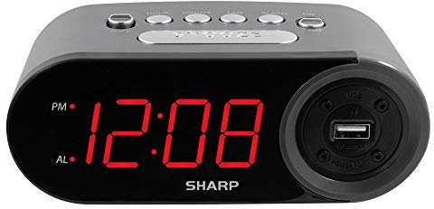 SHARP Réveil numérique facile à lire avec port d'alimentation USB haute vitesse de 2 A – Chargez votre téléphone, tablette avec une charge haute vitesse. Fonctionnement simple, facile à utiliser