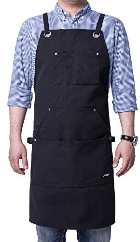 Life Flavor Heavy Duty Canvas Work Apron,Tool Pockets, Back Straps Adjustable(black)