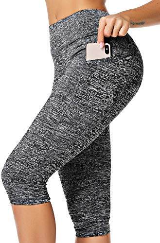INSTINNCT Damen Doppeltaschen Sport Leggings 3/4 Yogahose Sporthose Laufhose Training Tights mit Handytasche Capris(normal) - Grau M