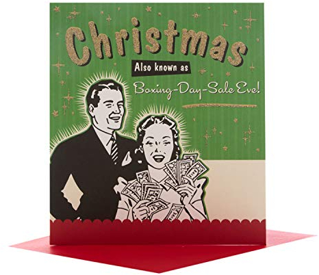Hallmark 25485997 Lustige mittelgroße Weihnachtskarte „Boxing Day Sale Eve“