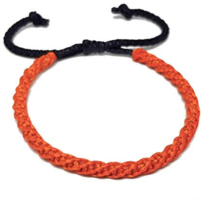 Handmade Thai Buddhist Wristband | Unisex Tight Weave Slim Bracelet | Karma Luck Love Friendship | Yoga Meditation Gift (Orange (Sliding Knot))