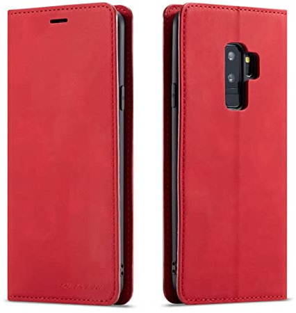 QLTYPRI Hülle für Samsung Galaxy S9 Plus, Premium Dünne Ledertasche Handyhülle mit Kartenfach Ständer Flip Schutzhülle Kompatibel mit Samsung Galaxy S9 Plus - Rot