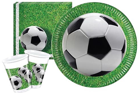 Ciao Kit Vaisselle de Fête Football Party pour 24 Personnes (88 pcs: 24 Assiettes Ø23cm, 24 gobelets 200ml, 40 Serviettes 33x33cm)