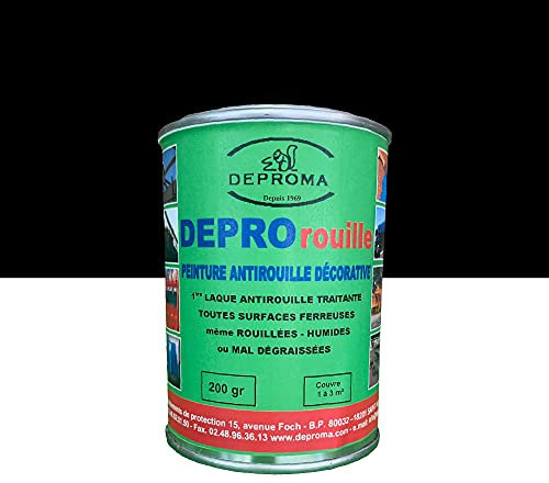 DEPROMA | Peintures glycéro | fer antirouille métaux | 200gr | Protection contre la rouille, l'apprêt et la couche de finition | peinture ferronerie - Noir mat
