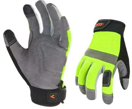 Vgo... Gants de Travail de Securité Hommes, Écran Tactile, Gants Multi Usage pour le Jardinage, l'Entrepôt，Mécaniciens Légers(SL7584/S/Vert/1 Paire)