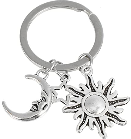 STOBOK Schlüsselanhänger Edelstahl Sonne Mond Stern Anhänger Geschenkideen für Geburtstag Graduierung Vatertag Muttertag Taschenanhänger Handtasche Dekoration