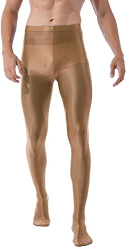 Aislor Herren Öl Strumpfhosen Glänzend Pantyhose Lang Hosen Tanz Yoga Training Fitness Leggings Sportanzug Sporthosen Kaffee M