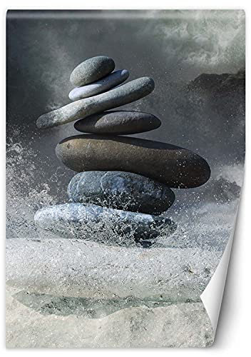 Feeby Wandtapete Fototapete Vlies Steine Kieselsteine Nahaufnahme 100x140 cm Grau Modern Tapete Wohnzimmer Schlafzimmer Restaurant Meer Strand Wellen