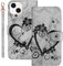 Bartern Handyhülle für Apple iPhone 13 Klappbar,Herz(Liebe)+ Blumen iPhone 13 Hülle,PU Leder Wallet Schutzhülle Tasche Klapphülle mit Kartenfach Magnetverschluss Standfunktion,Schwarz