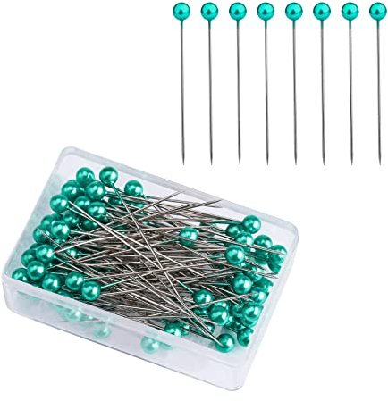 AIEX 100 Stück Nähnadeln, 4 cm, Kugelkopf aus Kunststoff, gerade Stecknadeln, für die Dekoration von Schmuck, Näharbeiten, Kunsthandwerk und Nähprojekte (Grasgrün)