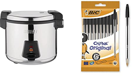 Buffalo Electric Rice Cooker 6L 345X460X400mm Pressure Warmer Steamer & Bic Cristal Original Ballpoint Pens, Smudge-free with Medium Point (1.0 mm), Black, Ideal for Office and School, Pack of 10