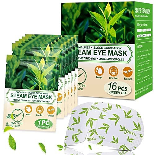 16 Packs Steam Eye Masks for Dry Eyes, Green Tea Warm Eye Mask, Relief Eye Fatigue & Puffy Eyes, Moist Heating Compress for Eyes, Self Heated Eye Mask, Disposable Travel Essentials & Relaxation Gifts