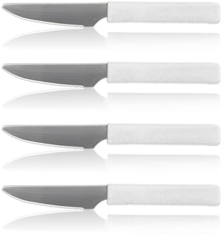 LaXon Messer, Frühstücksmesser weiß, 4 Stück Messerset, Brotmesser mit Wellenschliff, weiße Tomatenmesser, rostfrei