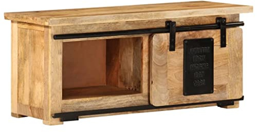 vidaXL Mangoholz Massiv TV Schrank mit Schiebetür Lowboard TV Möbel Board Sideboard Fernsehtisch Fernsehschrank HiFi-Schrank 90x35x40cm