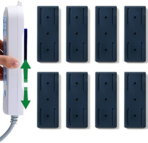 8 Pcs Support de Douille Adhésif sans Poinçon, Support de Multiprise Auto-Adhésive, Fixation Multiprises Murale idéal pour l'organisation électrique d'un Bureau de Cuisine (Bleu foncé)