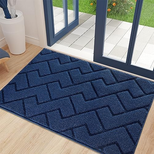 Biscpro Fußmatte Innen Außen Waschbar eingangsteppich innen Schmutzfangmatte rutschfest,Türmatte Innen Teppich für Eingang, Patio, Flur, Garten, Innen und Außen (Blau, 60 x 90 cm)