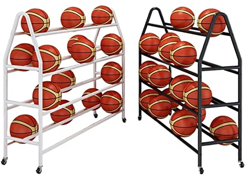 Ball Regal Metall Große Kapazität Aufbewahrung Regal Für Fußball, Basketball 4 Stufen Basketball Rack Mit Rädern Gold Schwarz Weiß Freistehend Beweglich Aufbewahrung Für Garagen Turnhallen