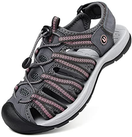 Unitysow Sandales de Randonnée Femme Été Nu-Pieds Sandales de Sport D'extérieur Bout Fermé Sandales de Marche Sandales de Trekking,Gris Rose,Taille 41