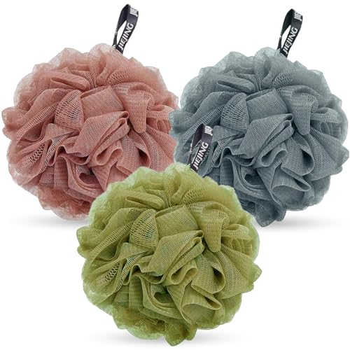 DDUP loofah,Shower Puff,Bath Loofah,Body Brush, Mesh Sponge, Mens Shower loofah,Exfoliating Bath Scrunchie for Women and Men, Soft Body Scrubber Bath Sponge 3pcs(Dark Colour