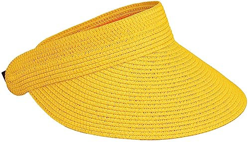 Caspar HT027 verstellbare leichte Damen Sommer Schirmmütze Sonnenvisor aus Toyo Stroh, Farbe:gelb, Größe:One Size