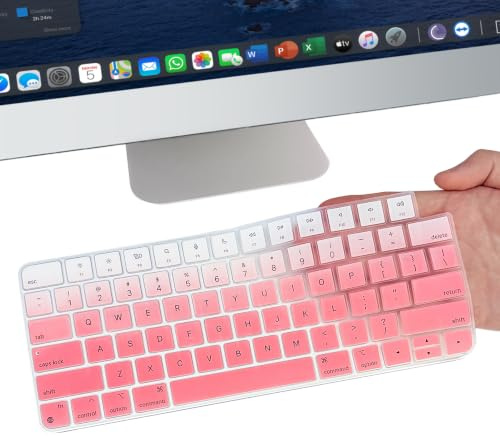 Ultra‑Thin Silicone Keyboard Cover for iMac Magic Keyboard, Pink Gradient | (A3118 A2449 A2450, 2021–2024 model) Waterproof, easy to clean, non-slip, and wear-resistant silicone keyboard protector