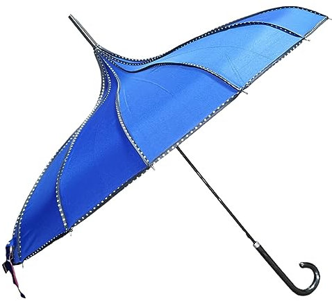 Pagoda Stick Umbrella Parasol With Polka Dots Trim Sun Rain Wedding Event (Royal)