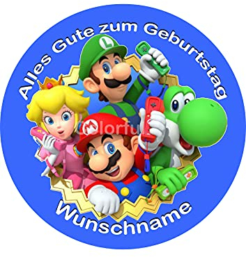 Tortenaufleger mit Wunschname, Mario, Essbares Foto für Torten, Tortenbild, Tortenaufleger Ø 20cm - Super Qualität, 04012a