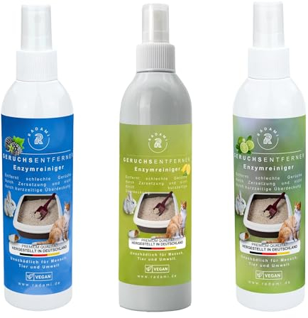 Geruchsentferner Geruchsvernichter 3 x 250 ml Enzymreiniger gegen schlechte Gerüche wie Katzenurin/Hundeurin für Käfige/Zwinger/Tiertoiletten