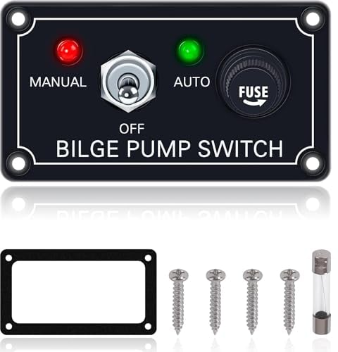 Greluma 1PC Pannello interruttori per pompa di sentina a 3 vie (Manuale-Off-Auto) con indicatore,pannello interruttori a levetta Controllo pompa di sentina DC 12V,interruttore automatico integrato 5A