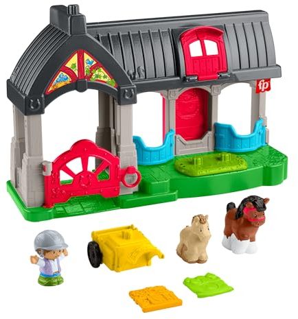 Fisher-Price Coffret Little People L’Écurie des Joyeux Chevaux avec Sons, Figurines et Accessoires, pour Les Enfants à partir de 1 an, HWR84