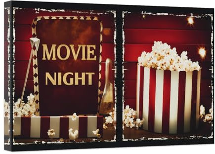 CCWACPP Filmschild Wanddrucke Filmnacht Gemälde Popcorn Leinwandbild Kino Dekoration für Heimkino Medienzimmer Schlafzimmer gerahmt (C, (40.00 x 60.00 cms))