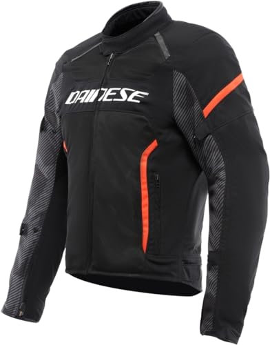 Dainese - Air Frame 3 Tex Jacket, Chaqueta de Moto de Verano, con Forro Cortavientos, Hombre, Negro/Negro/Rojo-Fluo, 60