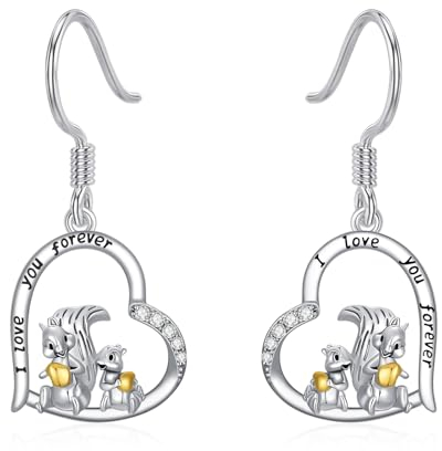 PROESS Eichhörnchen Ohrringe 925 Sterling Silber Niedlich Eichhörnchen Dangle Ohrringe Eichhörnchen Schmuck Geschenke für Frauen und Mädchen Eichhörnchen-Liebhaber