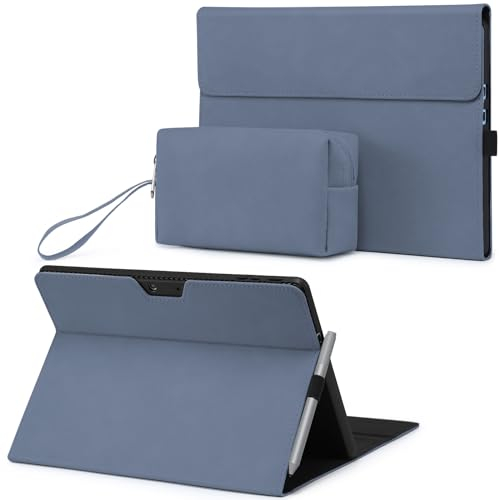 HYZUO Housse Coque pour Surface Pro 11 2024, Surface Pro 10 2024, Surface Pro 9 2022, Folio Stand avec Porte Stylet, Vue d'angle Multiples, Compatible avec Le Clavier Type Cover, Bleu Haze