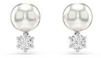 Swarovski Matrix Ohrstecker, Weiße, Rhodinierte Ohrringe mit Kristallperle und Strahlenden Swarovski Kristallen im Rundschliff