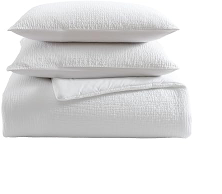 Vera Wang - King Tröster-Set, Premium-Baumwoll-Bettwäsche mit passenden Kissenbezügen, Moderne Wohnkultur, Öko-Tex-Zertifiziert (Puckered Texture White, King)